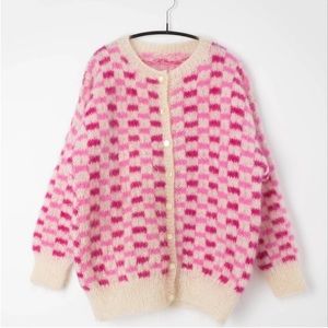 Mohair Handmade Cardigan, Large / Oversized, Pink, Pattern, Vintage